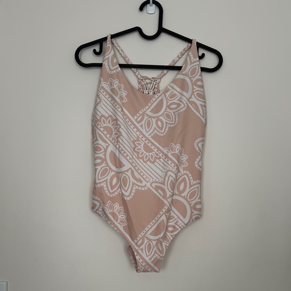 Aerie Pink and White Artistic One Piece Swimsuit